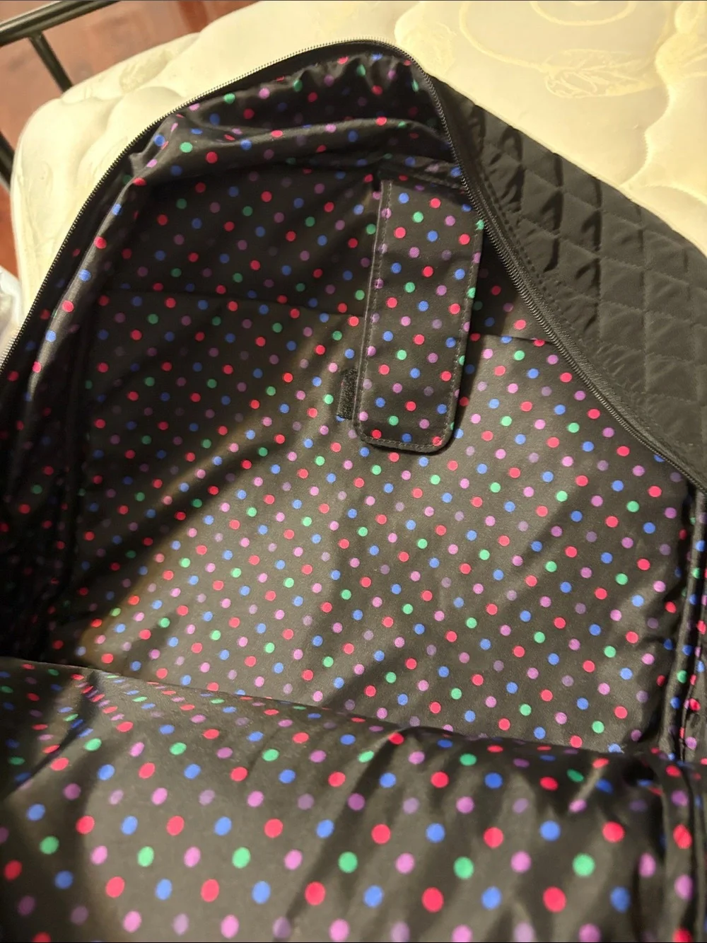 Vera Bradley Black Quilted Backpack with Polka Dot Trim